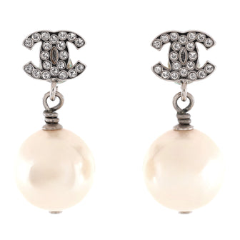 Chanel CC Drop Earrings Metal with Crystals and Faux Pearls