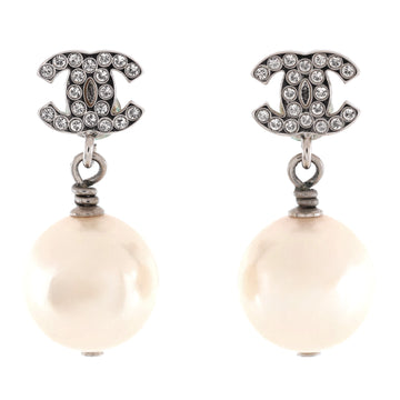 Chanel CC Drop Earrings Metal with Crystals and Faux Pearls