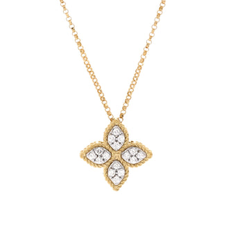 Roberto Coin Princess Flower Pendant Necklace 18K Yellow Gold with Diamonds Medium