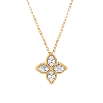 Roberto Coin Princess Flower Pendant Necklace 18K Yellow Gold with Diamonds Medium