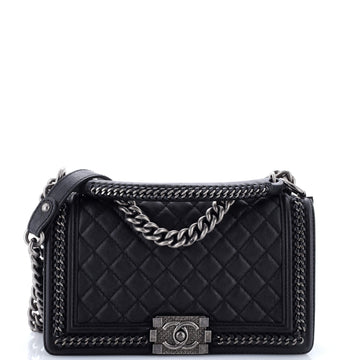 Chanel Chain Handle Boy Flap Bag Quilted Calfskin Old Medium