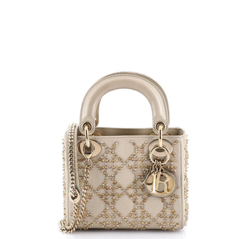 Christian Dior Lady Dior Chain Bag Crystal Embellished Cannage Quilt Leather Mini