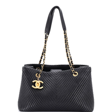 Chanel Medallion Charm Tote Chevron Wrinkled Lambskin Medium