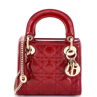 Christian Dior Lady Dior Chain Bag Cannage Quilt Patent Mini