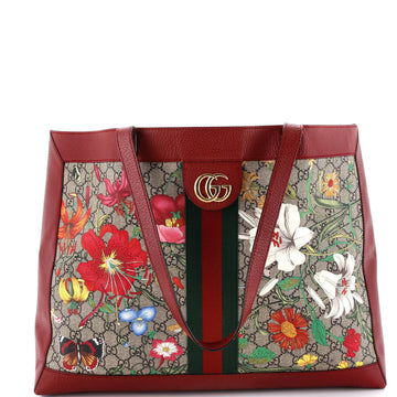 Gucci Ophidia Soft Open Tote Flora GG Coated Canvas East West