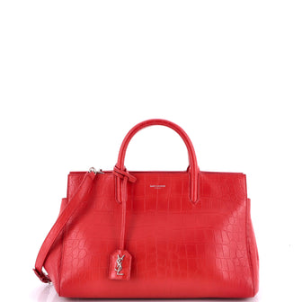 Saint Laurent Rive Gauche Cabas Crocodile Embossed Leather Small