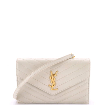 Saint Laurent Classic Monogram Wallet on Chain Matelasse Chevron Leather Small