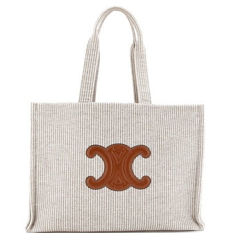 Celine Cabas Thais Tote Triomphe Striped Canvas Large