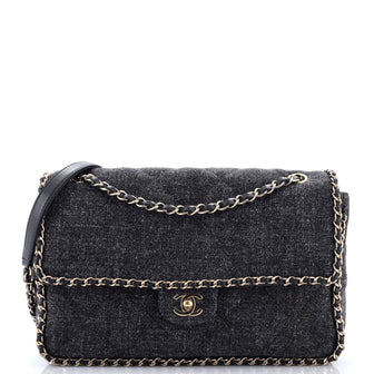 Chanel Running Chain Around Flap Bag Quilted Wool Tweed Medium