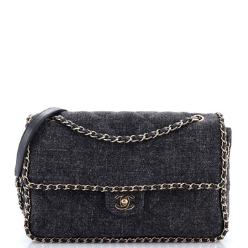 Chanel Running Chain Around Flap Bag Quilted Wool Tweed Medium