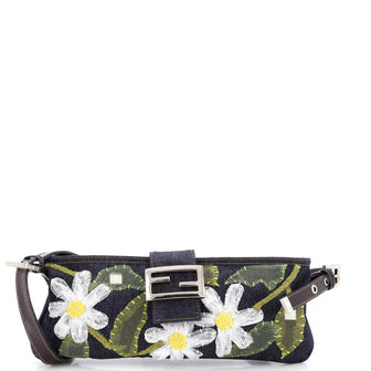 Fendi Vintage Baguette Shoulder Bag Embellished Denim Medium
