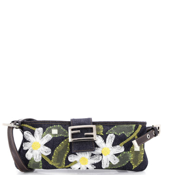 Fendi Vintage Baguette Shoulder Bag Embellished Denim Medium