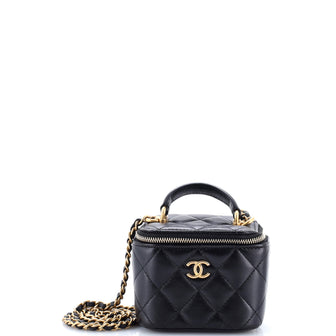 Chanel Classic Top Handle Vanity Case with Chain Quilted Lambskin Mini