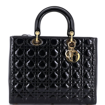 Christian Dior Lady Dior Bag Cannage Quilt Patent Large