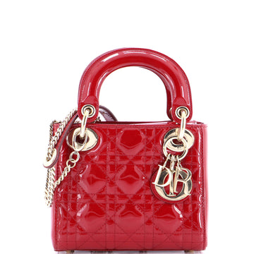 Christian Dior Lady Dior Chain Bag Cannage Quilt Patent Mini