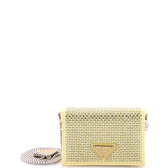 Prada Flap Card Holder with Chain Satin with Crystals