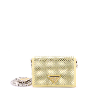 Prada Flap Card Holder with Chain Satin with Crystals