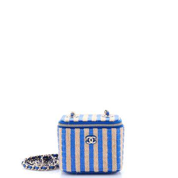 Chanel Classic Vanity Case with Chain Striped Raffia and Jute Mini