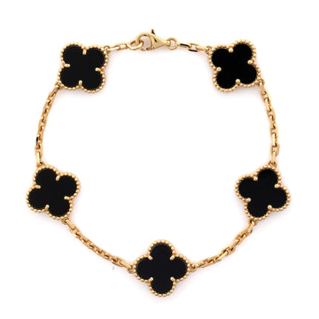 Van Cleef & Arpels Vintage Alhambra 5 Motifs Bracelet 18K Yellow Gold and Onyx