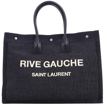 Saint Laurent Rive Gauche Shopper Tote Raffia with Canvas Large