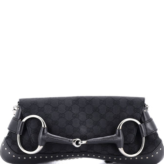 Gucci Horsebit Chain Clutch GG Canvas with Studded Leather Large