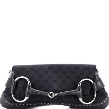 Gucci Horsebit Chain Clutch GG Canvas with Studded Leather Large