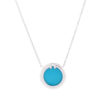 Tiffany & Co. T Circle Pendant Necklace 18K White Gold with Turquoise and Diamonds Large