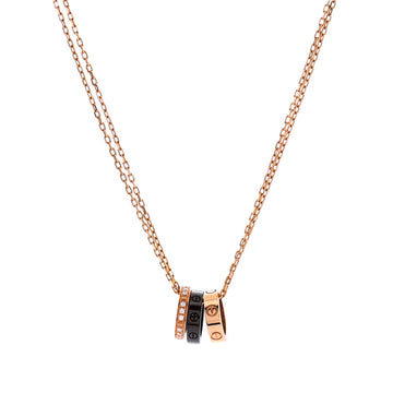 Cartier Love 3 Ring Pendant Necklace 18K Rose Gold and Ceramic with Diamonds
