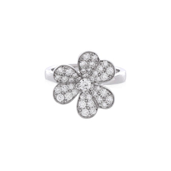 Van Cleef & Arpels Frivole 1 Flower Ring 18K White Gold with Pave Diamonds