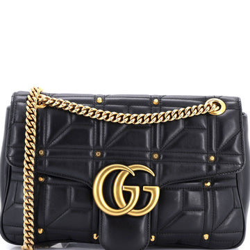 Gucci GG Marmont Flap Bag Studded Matelasse Leather Medium