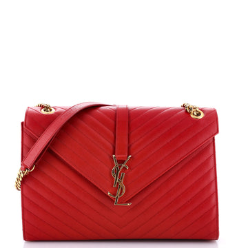 Saint Laurent Classic Monogram Envelope Satchel Matelasse Chevron Leather Large