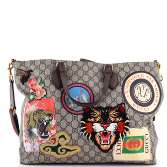 Gucci Courrier Convertible Soft Open Tote GG Coated Canvas with Applique Large