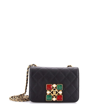 Chanel Resin and Pearl CC Full Flap Bag Quilted Calfskin Small