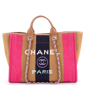 Chanel Deauville Tote Striped Viscose Canvas Medium