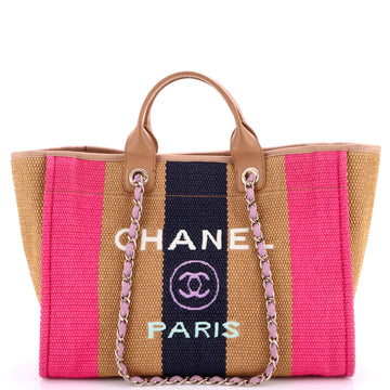 Chanel Deauville Tote Striped Viscose Canvas Medium