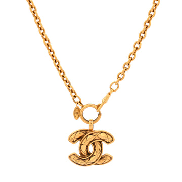 Chanel Vintage Quilted CC Pendant Necklace Metal Large