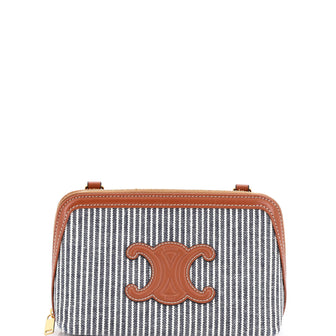 Celine Cuir Triomphe Zip Around Chain Clutch Striped Canvas