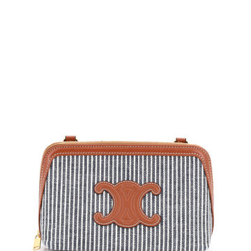 Celine Cuir Triomphe Zip Around Chain Clutch Striped Canvas