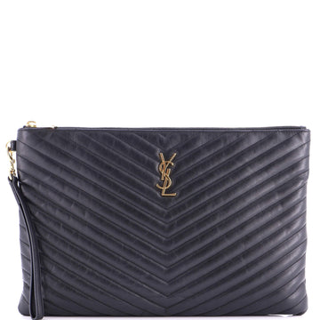 Saint Laurent Classic Monogram Wristlet Pouch Matelasse Chevron Leather Large