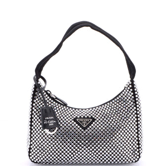 Prada Re-Edition 2000 Hobo Crystal Embellished Satin Mini