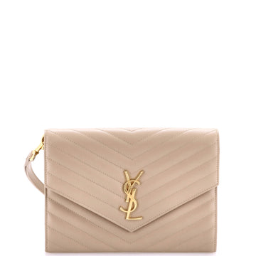 Saint Laurent Classic Monogram Envelope Wristlet Clutch Matelasse Chevron Leather