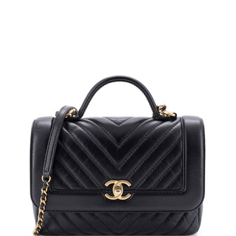 Chanel Top Handle Flap Bag Chevron Calfskin Small