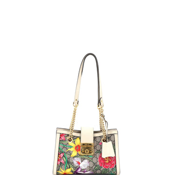 Gucci Padlock Chain Tote Flora GG Coated Canvas Small