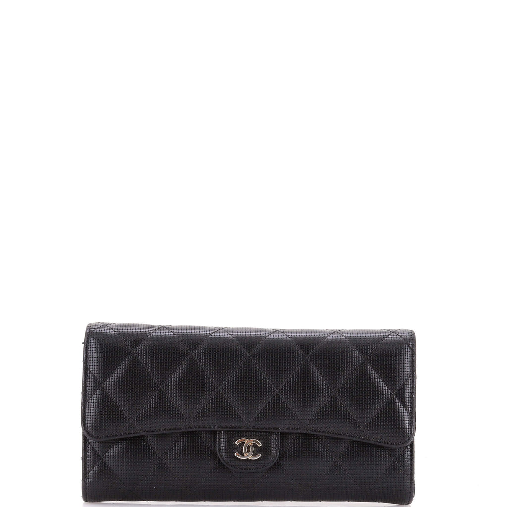 CC Gusset Classic Flap Wallet Pixel Effect Quilted Calfskin Long