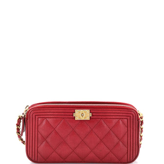 Chanel Boy Double Zip Clutch with Chain Quilted Caviar