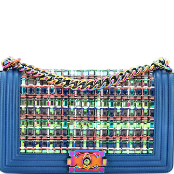 Chanel Boy Flap Bag Woven PVC with Lambskin Old Medium