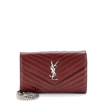 Saint Laurent Classic Monogram Wallet on Chain Matelasse Chevron Leather Medium