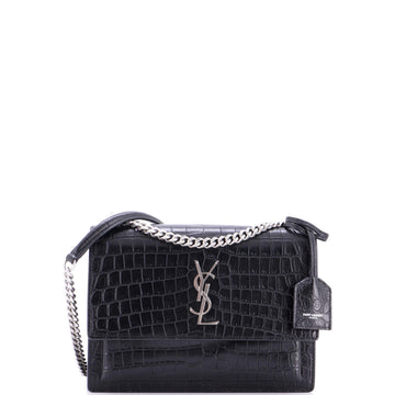Saint Laurent Sunset Crossbody Bag Crocodile Embossed Leather Medium