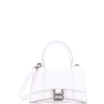 Balenciaga Hourglass Top Handle Bag Crocodile Embossed Leather XS