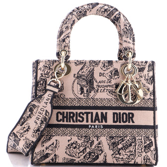 Christian Dior Lady D-Lite Bag Embroidered Canvas Medium